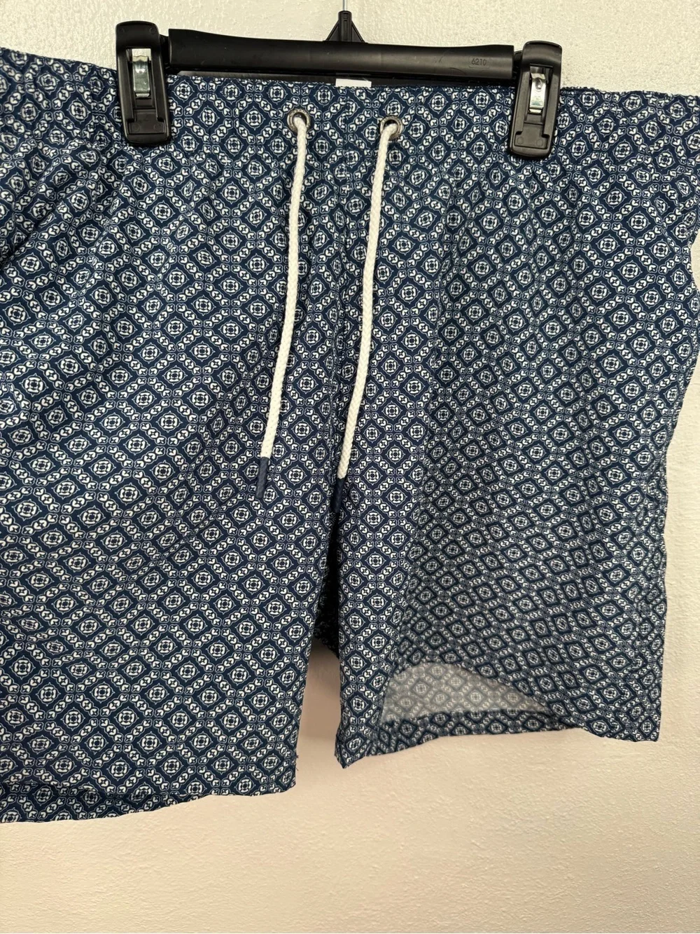 Cabana Lifestyle Swim Trunks Men's XL Blue White Geometric Drawstring Lined